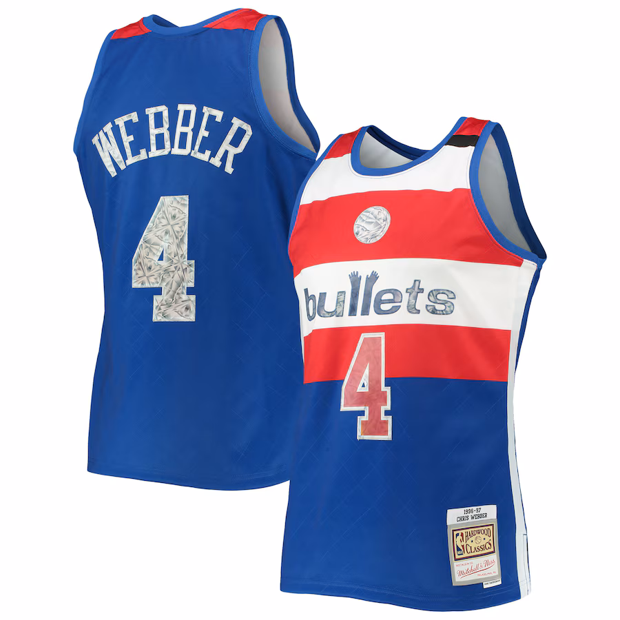 Men's Washington Bullets Chris Webber Mitchell & Ness Blue 1996/97 Hardwood Classics NBA 75th Anniversary Diamond Swingman Jersey - Jersey