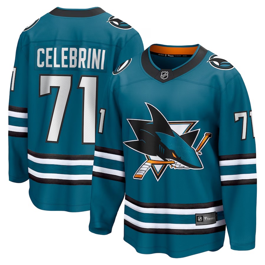 Men's San Jose Sharks Macklin Celebrini Fanatics Teal Home Breakaway Jersey - Jersey