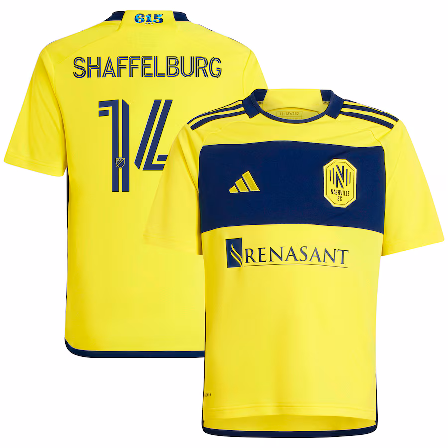 Youth Nashville SC Jacob Shaffelburg adidas Yellow 2024 The 615 Kit Replica Player Jersey - Jersey
