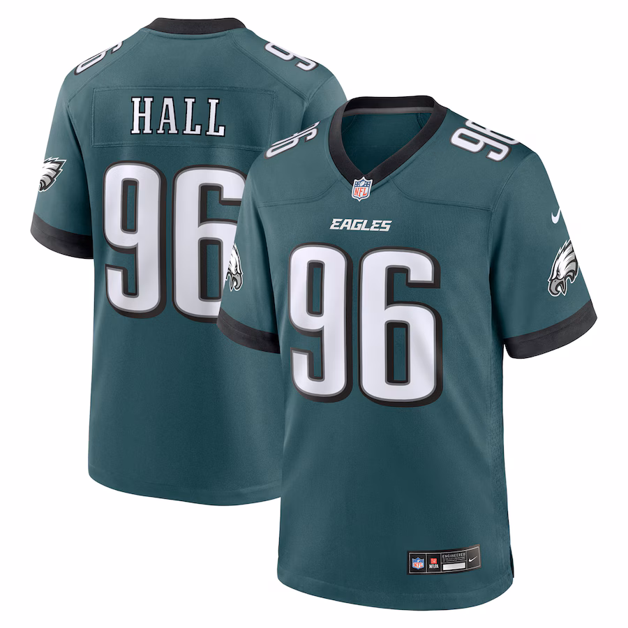 Men's Philadelphia Eagles Gabe Hall Nike Midnight Green Team Game Jersey - Jersey