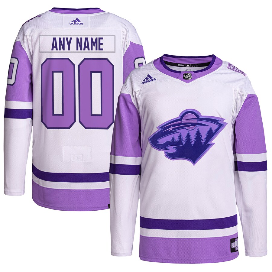 Men's Minnesota Wild adidas White/Purple Hockey Fights Cancer Primegreen Authentic Custom Jersey - Jersey