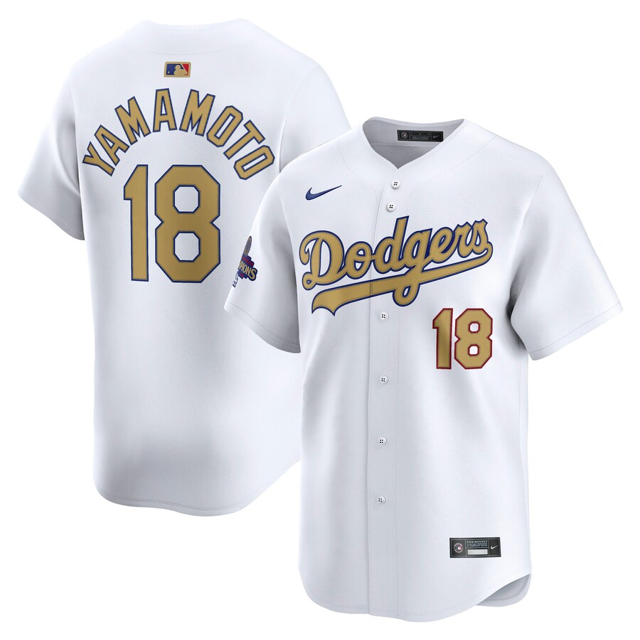 Men's Los Angeles Dodgers Yoshinobu Yamamoto Nike White 2025 Gold Collection Limited Jersey - Jersey