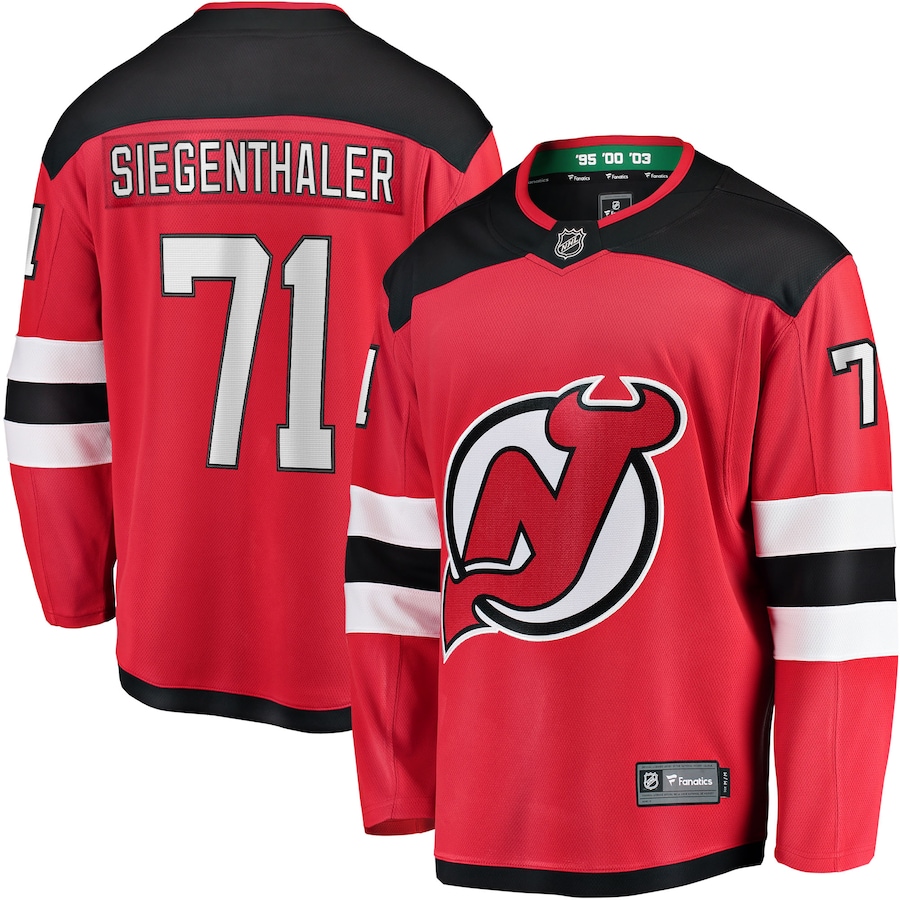 Men's New Jersey Devils Jonas Siegenthaler Fanatics Red Home Breakaway Player Jersey - Jersey