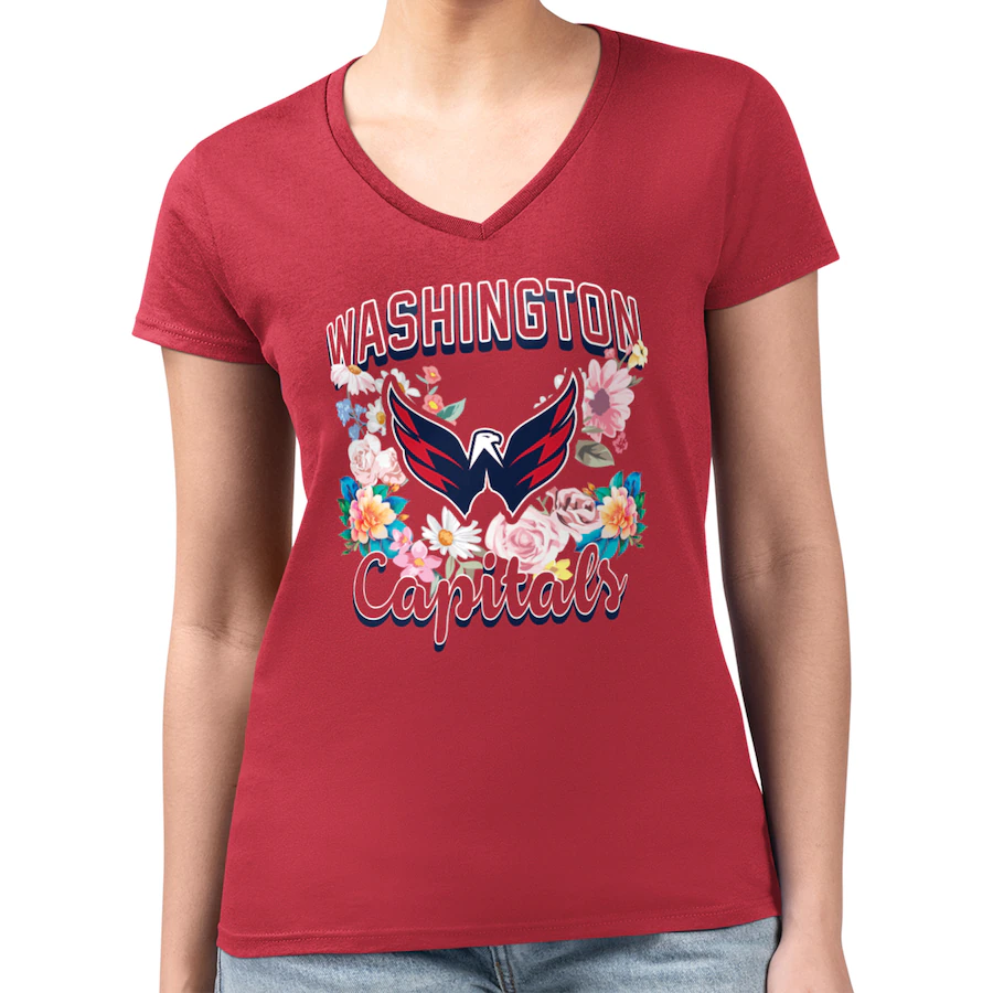 Women's Washington Capitals G-III 4Her by Carl Banks Red Flower Logo Fitted V-Neck T-Shirt - Jersey