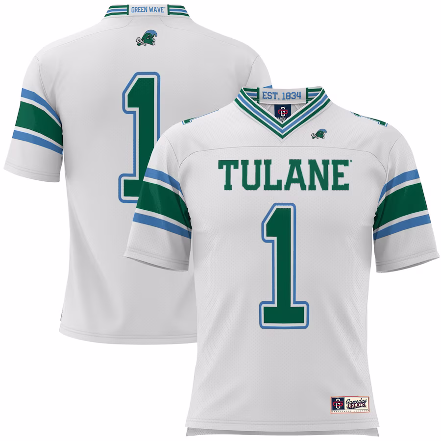 #1 Tulane Green Wave GameDay Greats Football Jersey - White - Jersey