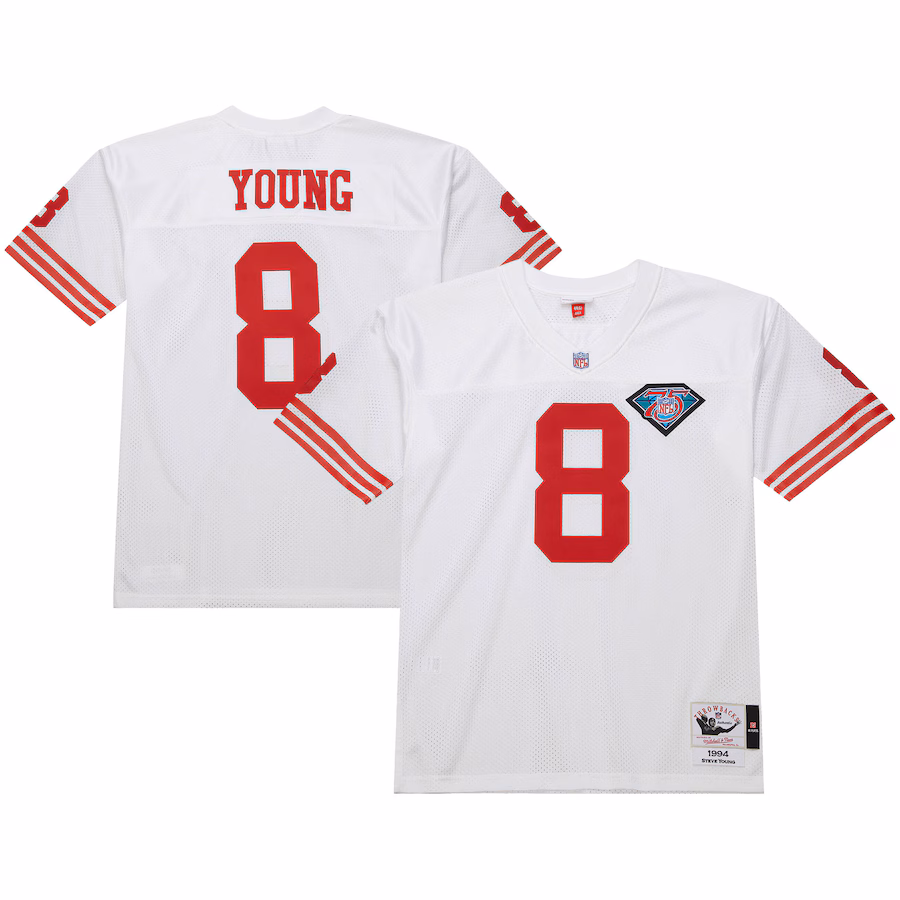 Men's San Francisco 49ers 1994 Steve Young Mitchell & Ness White Authentic Throwback Retired Player Jersey - Jersey
