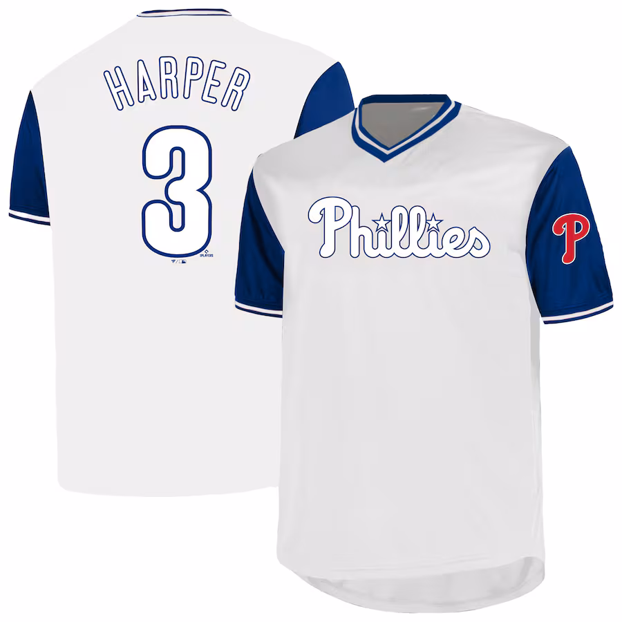 Men's Philadelphia Phillies Bryce Harper Profile White Big & Tall Name & Number Birdeye V-Neck T-Shirt - Jersey
