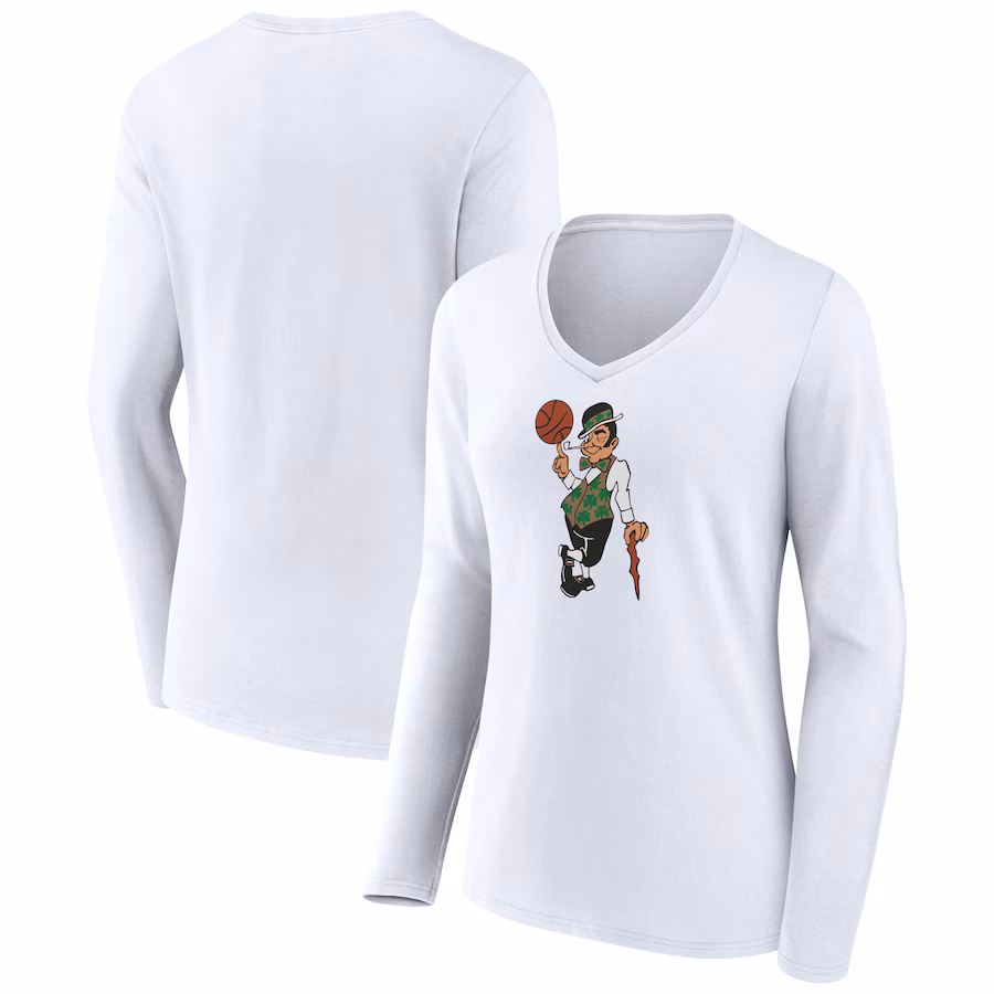 Women's Boston Celtics White Alternate Logo V-Neck Long Sleeve T-Shirt - Jersey