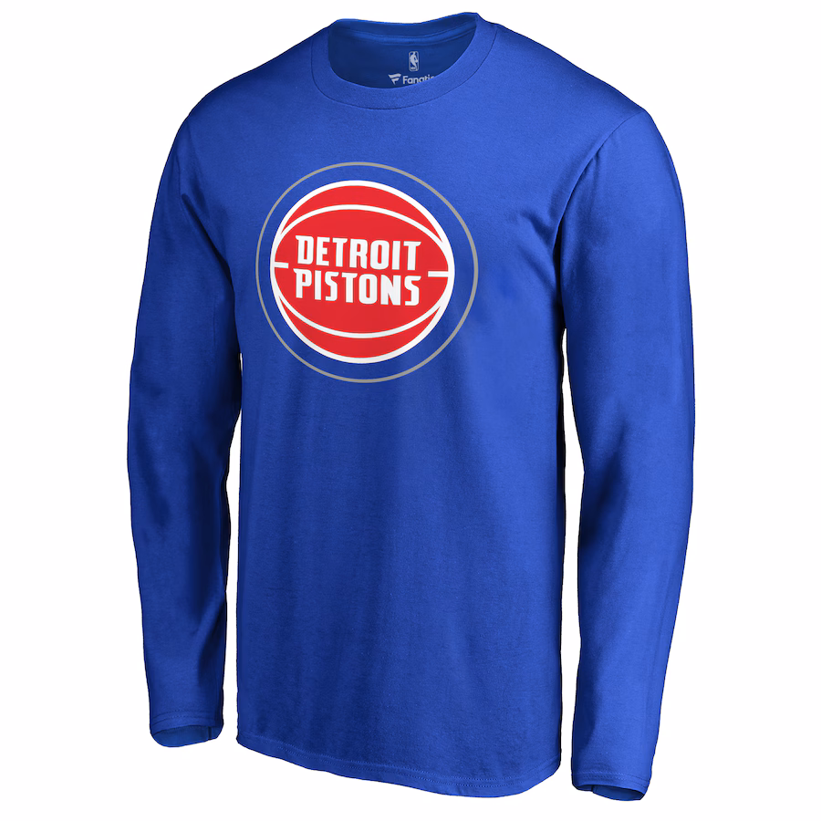 Men's Detroit Pistons Royal Primary Logo 2 Long Sleeve T-Shirt - Jersey