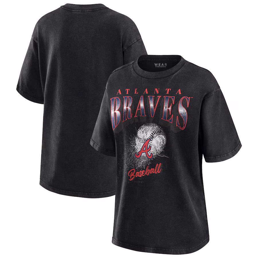 Women's Atlanta Braves WEAR by Erin Andrews Charcoal Boyfriend T-Shirt - Jersey