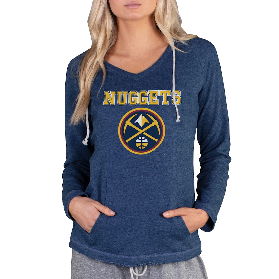 Women's Denver Nuggets Concepts Sport Navy Mainstream Terry Hooded Top - Jersey