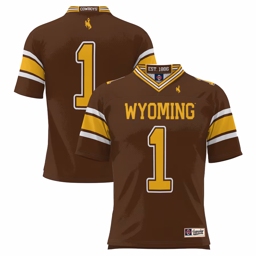 #1 Wyoming Cowboys GameDay Greats Youth Football Jersey – Brown - Jersey