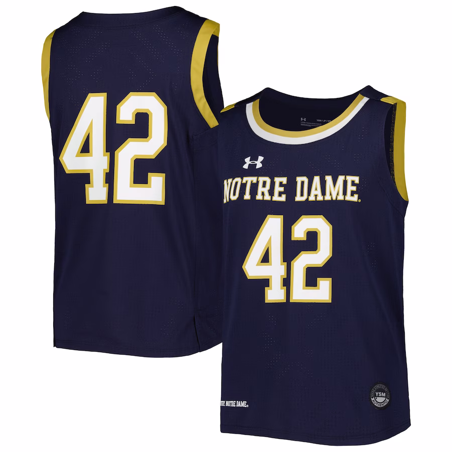 #42 Notre Dame Fighting Irish Under Armour Youth Replica Team Basketball Jersey - Navy - Jersey
