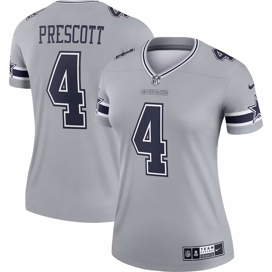Women's Dallas Cowboys Dak Prescott Nike Gray Inverted Legend Player Performance Top - Jersey