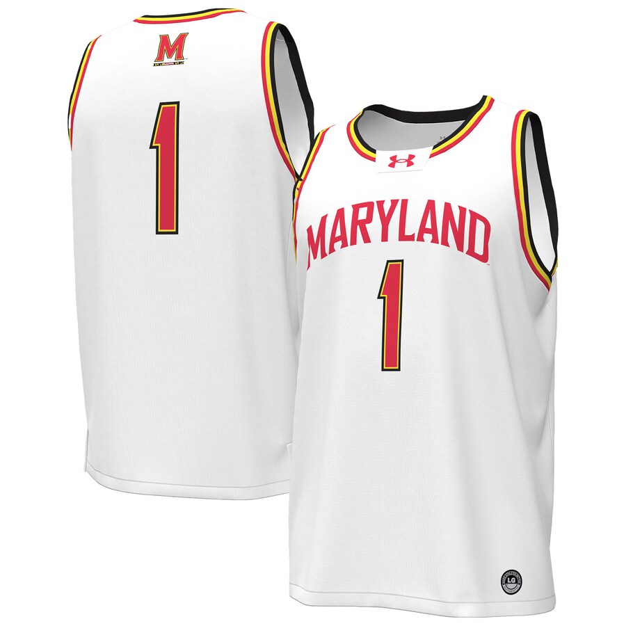 Men's Under Armour #1 White Maryland Terrapins Replica Basketball Jersey - Jersey
