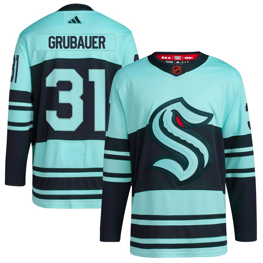 Men's Seattle Kraken Philipp Grubauer adidas Teal Reverse Retro 2.0 Authentic Player Jersey - Jersey