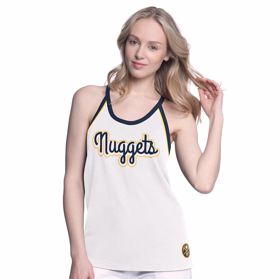 Women's Denver Nuggets G-III 4Her by Carl Banks White Curveball Racerback Tank Top - Jersey