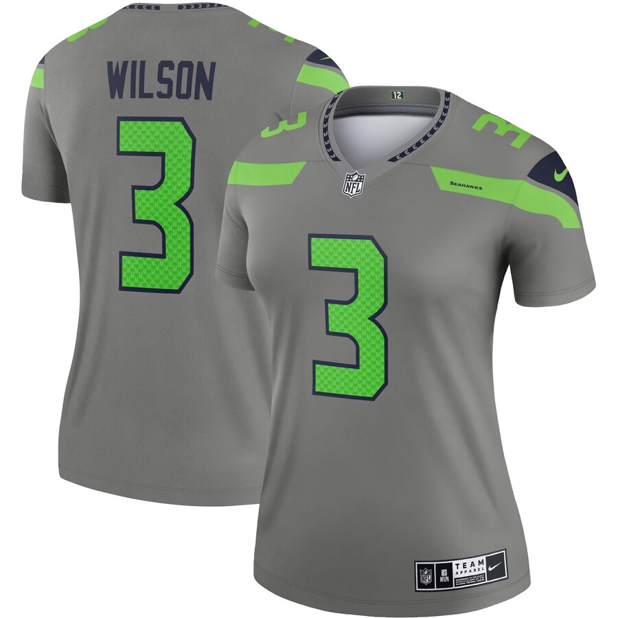 Women's Seattle Seahawks Russell Wilson Nike Gray Inverted Legend Jersey - Jersey