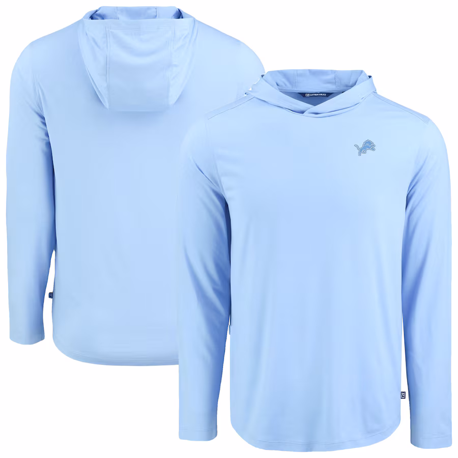Men's Detroit Lions  Cutter & Buck Powder Blue Coastline Epic Comfort Eco Recycled Men's Hooded Shirt - Jersey
