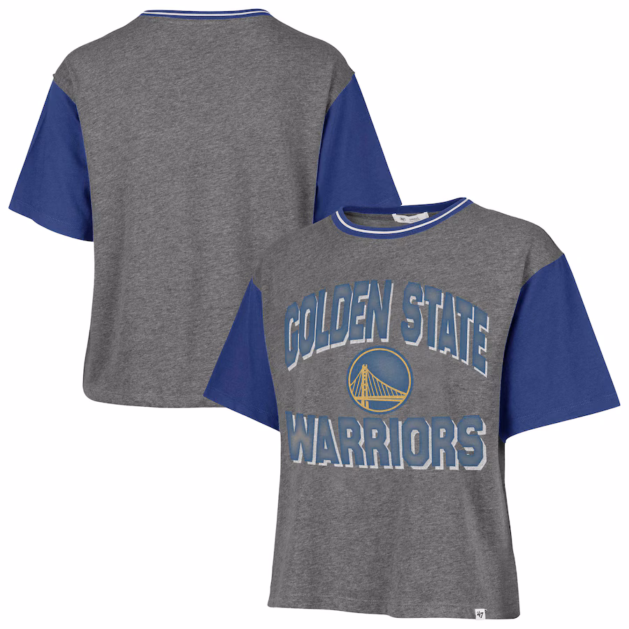Women's Golden State Warriors  '47 Gray Rise Clubhouse Ziggy Color Block T-Shirt - Jersey