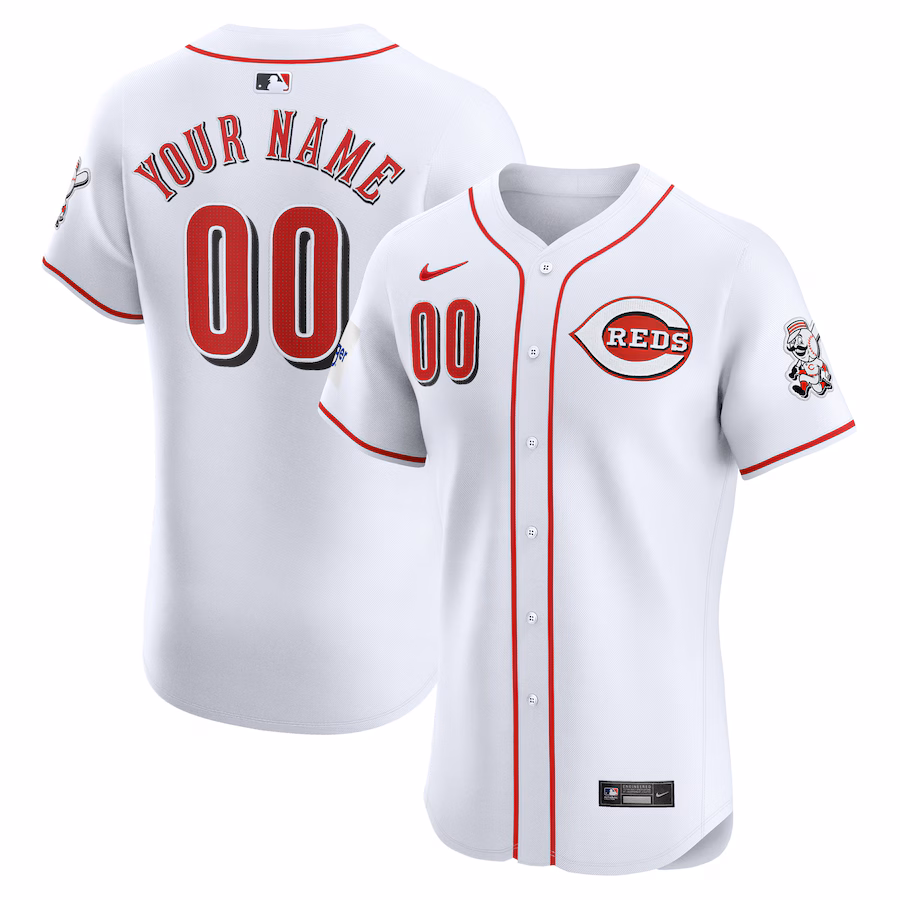 Men's Cincinnati Reds Nike White Home Elite Custom Patch Jersey - Jersey