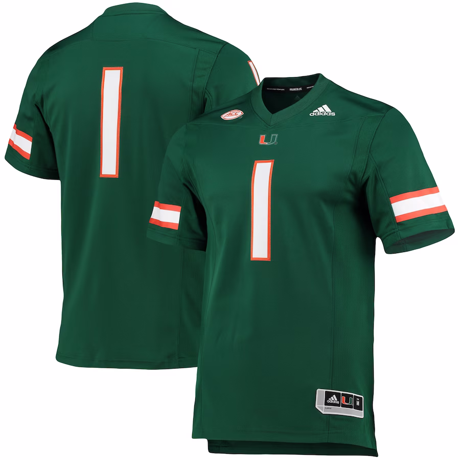 #1 Miami Hurricanes adidas Team Premier Football Jersey - Green - Jersey