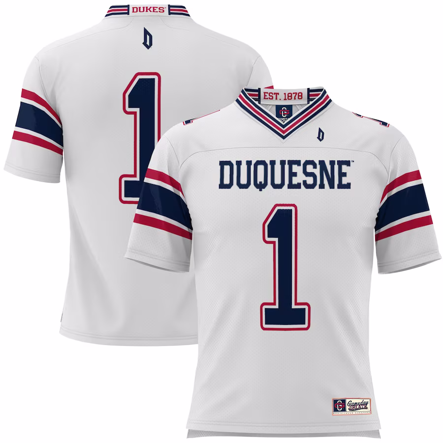 #1 Duquesne Dukes GameDay Greats Youth Football Jersey - White - Jersey
