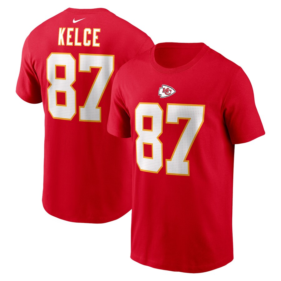 Men's Kansas City Chiefs Travis Kelce Nike Red Player Name & Number T-Shirt - Jersey