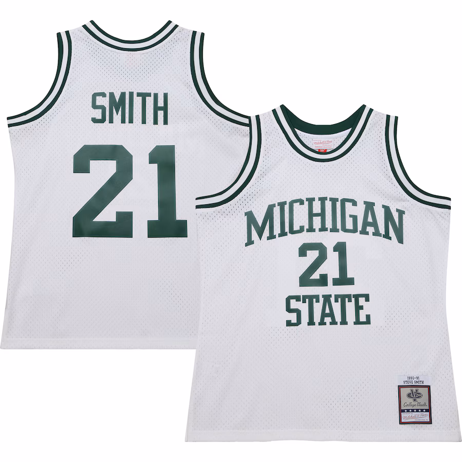 Men's Mitchell & Ness Steve Smith White Michigan State Spartans 125th Basketball Anniversary 1990 Throwback Fashion Jersey - Jersey