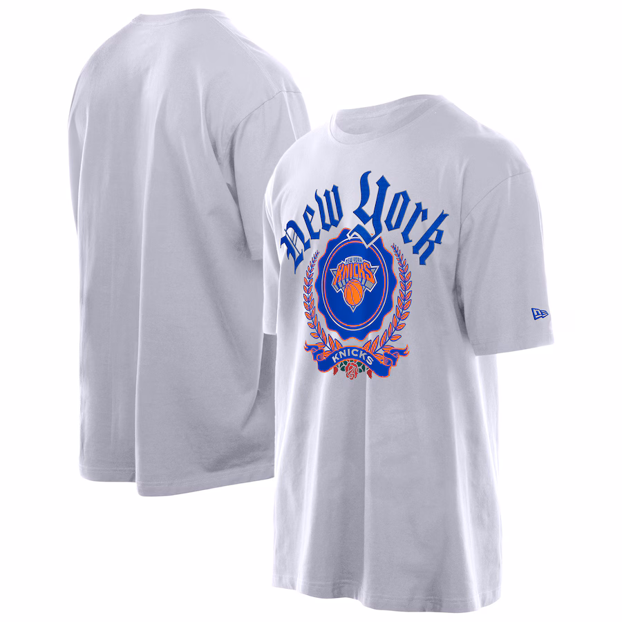 Men's New York Knicks New Era White Throwback Prep Oversized T-Shirt - Jersey