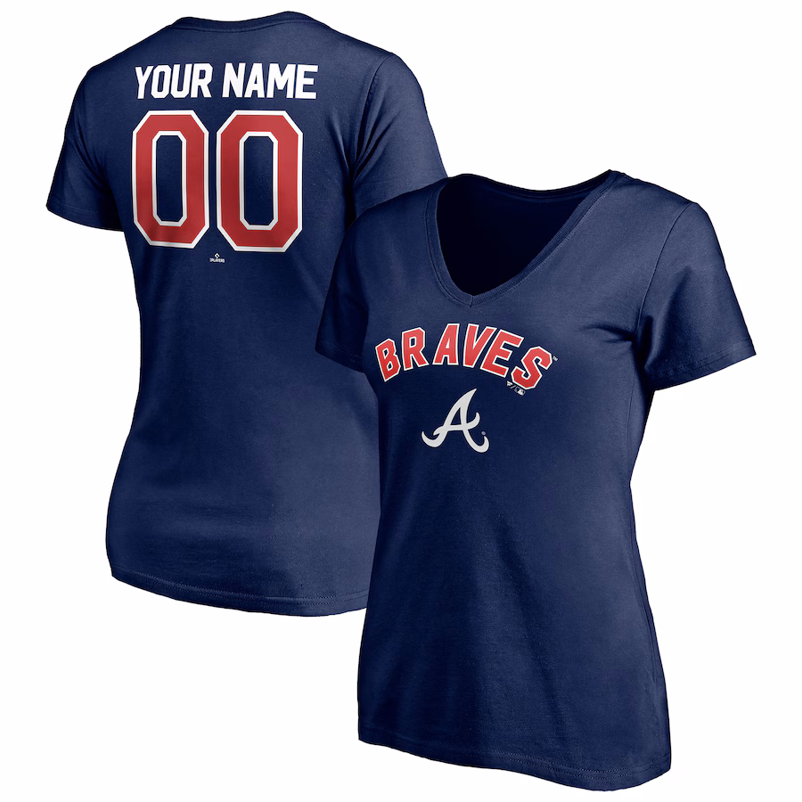 Women's Atlanta Braves Navy Personalized Winning Streak Name & Number V-Neck T-Shirt - Jersey