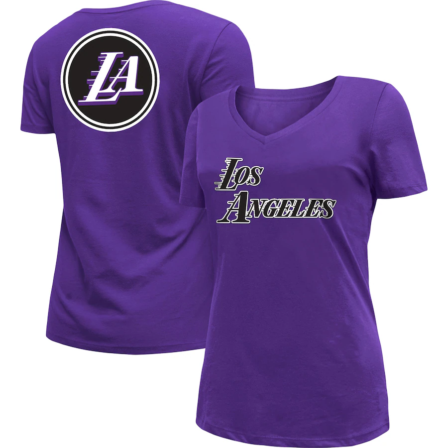 Women's Los Angeles Lakers New Era Purple 2022/23 City Edition V-Neck T-Shirt - Jersey