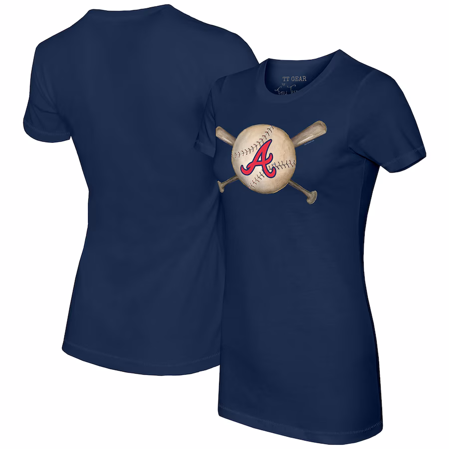 Women's Atlanta Braves Tiny Turnip Navy Baseball Cross Bats T-Shirt - Jersey