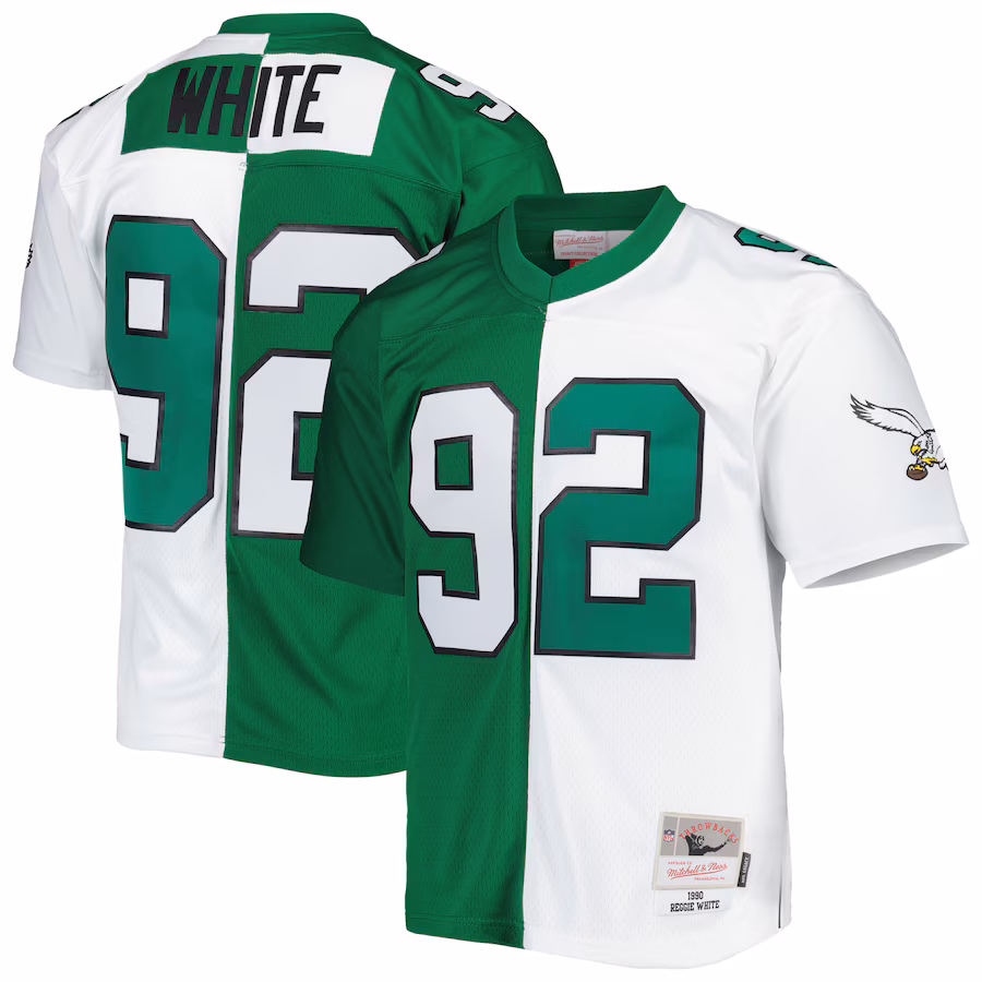Men's Philadelphia Eagles Reggie White Mitchell & Ness Kelly Green/White 1990 Split Legacy Replica Jersey - Jersey