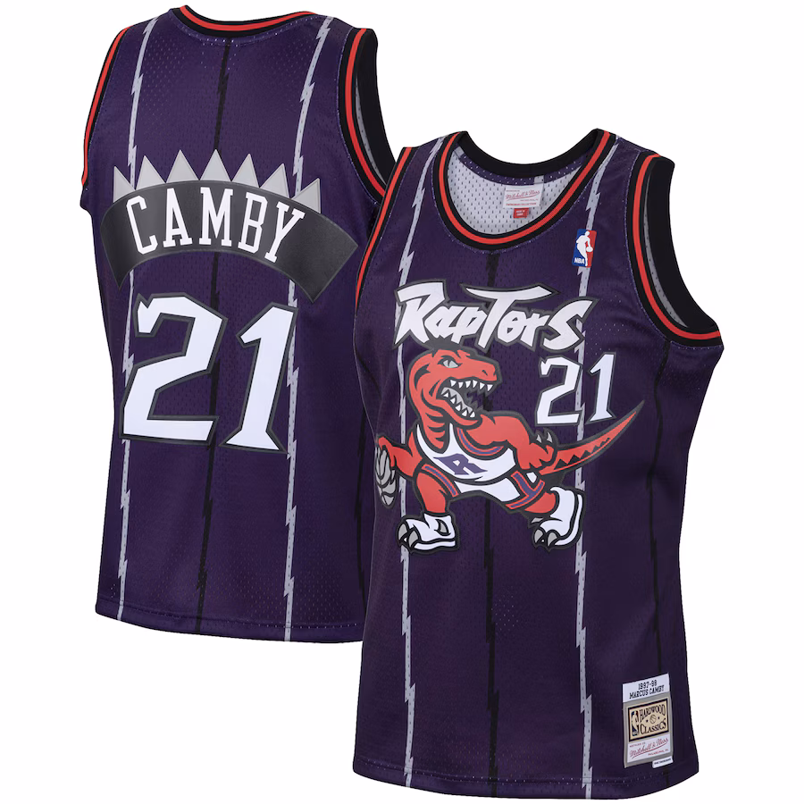 Men's Toronto Raptors Marcus Camby Mitchell & Ness Purple 2001/02 Hardwood Classics Swingman Jersey - Jersey