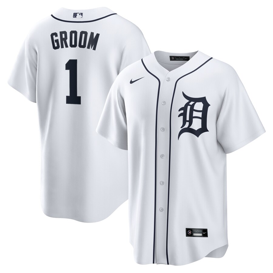 Men's Detroit Tigers Nike White #1 Groom Home Replica Jersey - Jersey