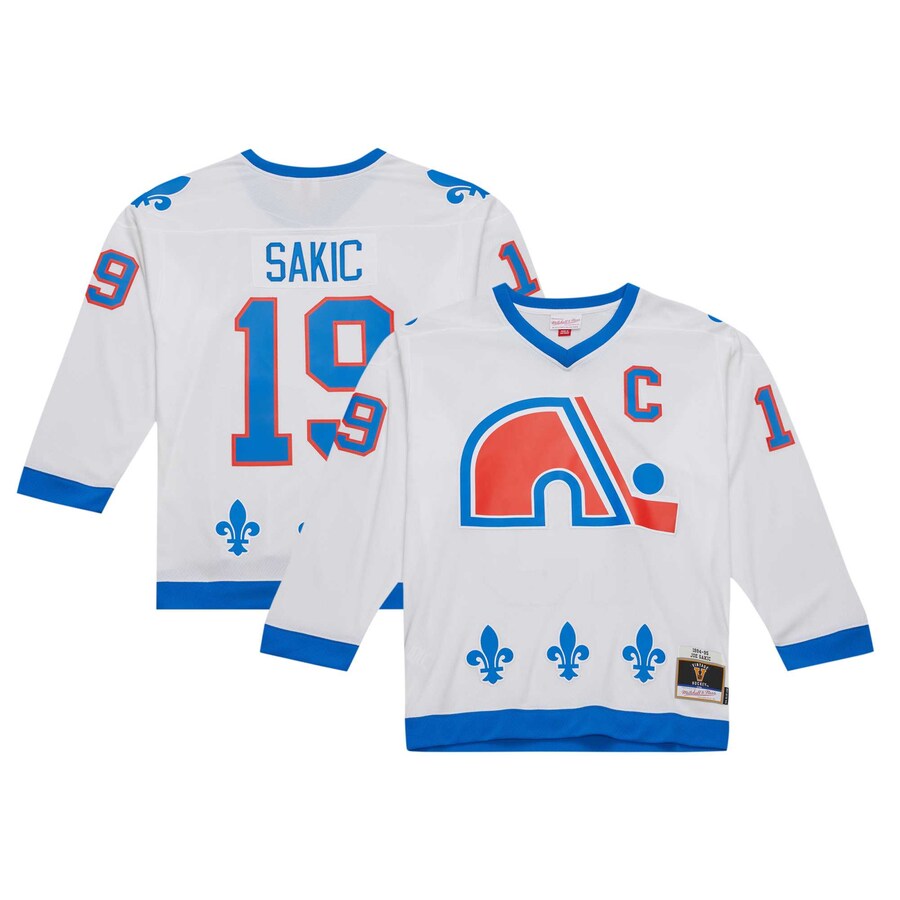 Men's Quebec Nordiques Joe Sakic Mitchell & Ness White 1994 Blue Line Player Jersey - Jersey