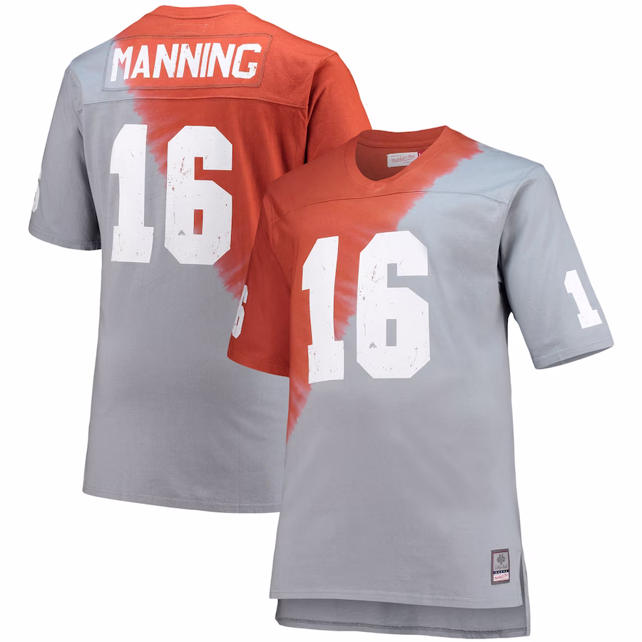 Peyton Manning Tennessee Volunteers Mitchell & Ness Name & Number Tie-Dye V-Neck T-Shirt - Tennessee Orange/Gray - Jersey