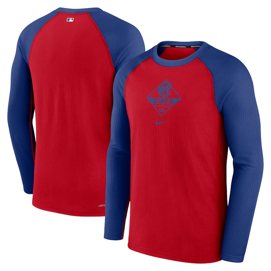 Men's Chicago Cubs Nike Red/Royal Game Authentic Collection Performance Raglan Long Sleeve T-Shirt - Jersey