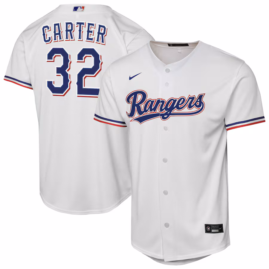 Youth Texas Rangers Evan Carter Nike White Home Replica Player Jersey - Jersey