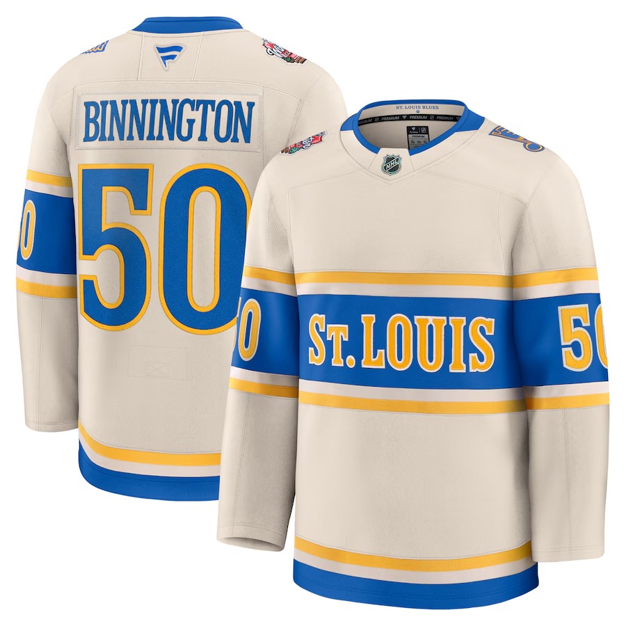 Men's St. Louis Blues Jordan Binnington Fanatics Cream 2025 NHL Winter Classic Premium Player Jersey - Jersey
