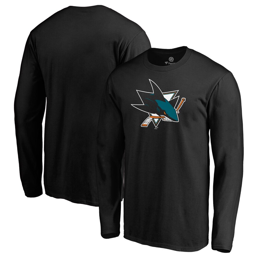 Men's San Jose Sharks Fanatics Black Core Logo Long Sleeve T-Shirt - Jersey