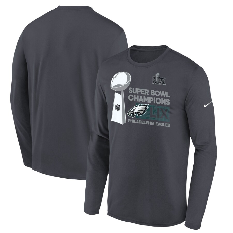 Youth Philadelphia Eagles  Nike Anthracite Super Bowl LIX Champions Locker Room Trophy Collection Long Sleeve T-Shirt - Jersey