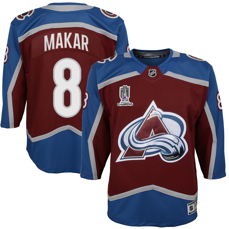 Youth Colorado Avalanche Cale Makar Burgundy Home 2022 Stanley Cup Champions Premier Player Jersey - Jersey