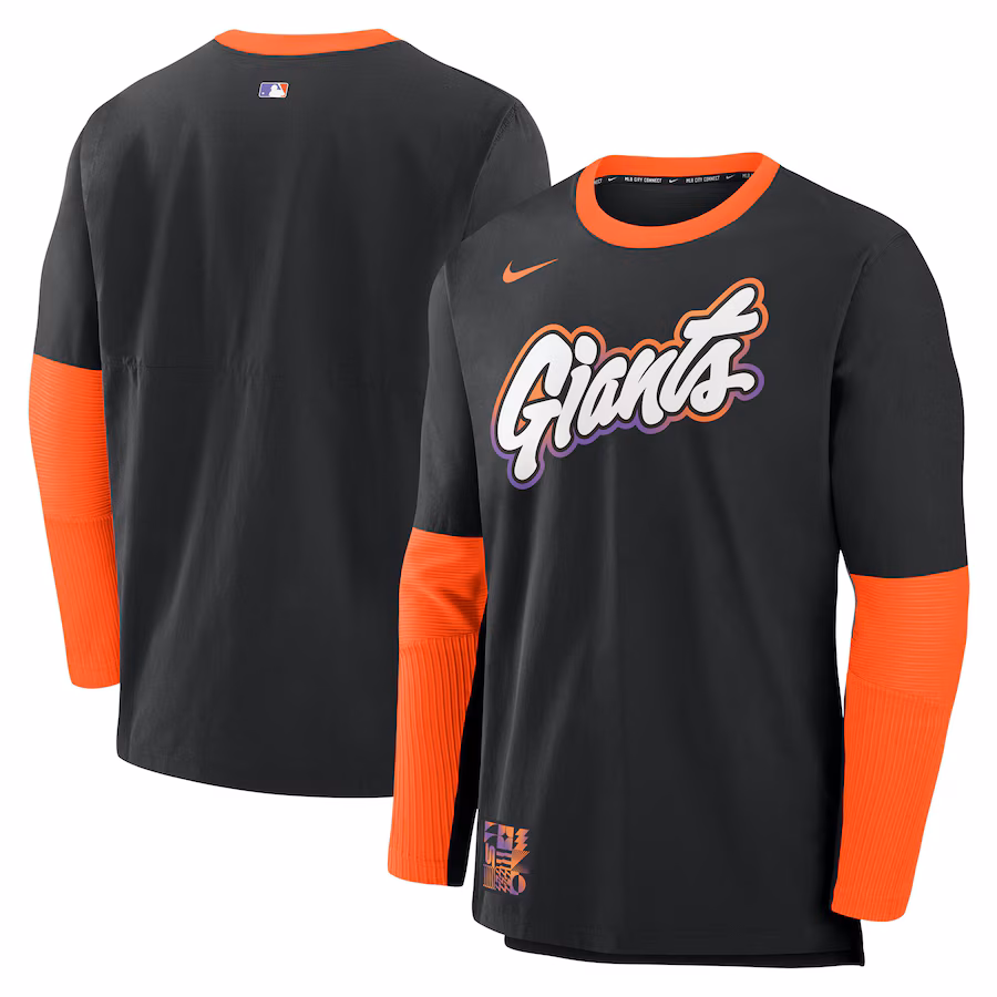 Men's San Francisco Giants Nike Black/Orange 2025 City Connect Authentic Collection Lightweight Player Tri-Blend Performance Long Sleeve T-Shirt - Jersey