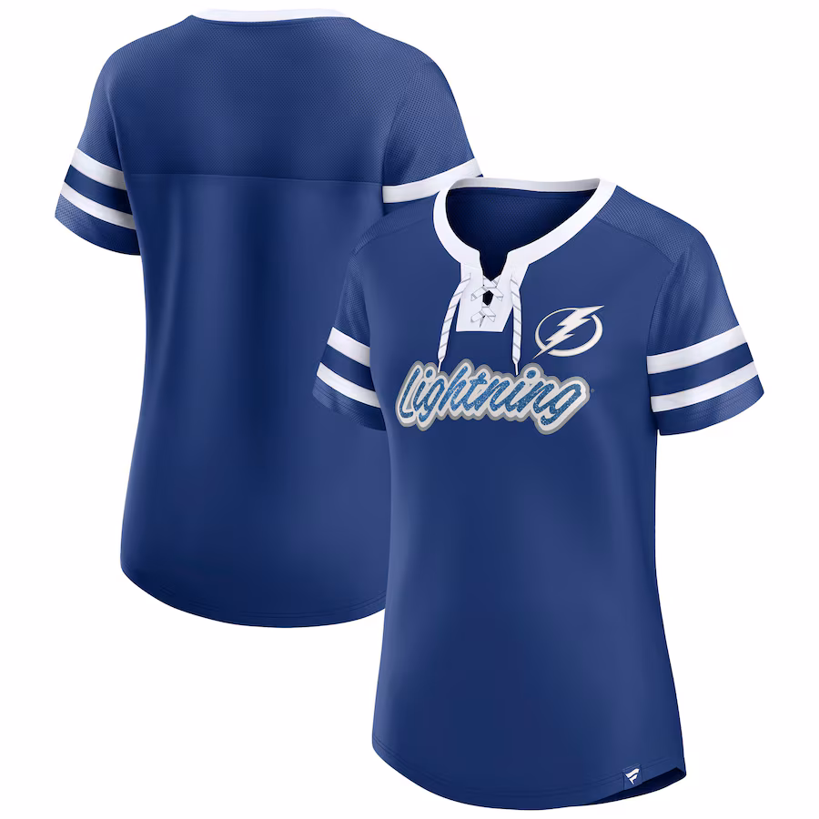 Women's Tampa Bay Lightning Fanatics Blue Iconic Athena Lace-Up T-Shirt - Jersey