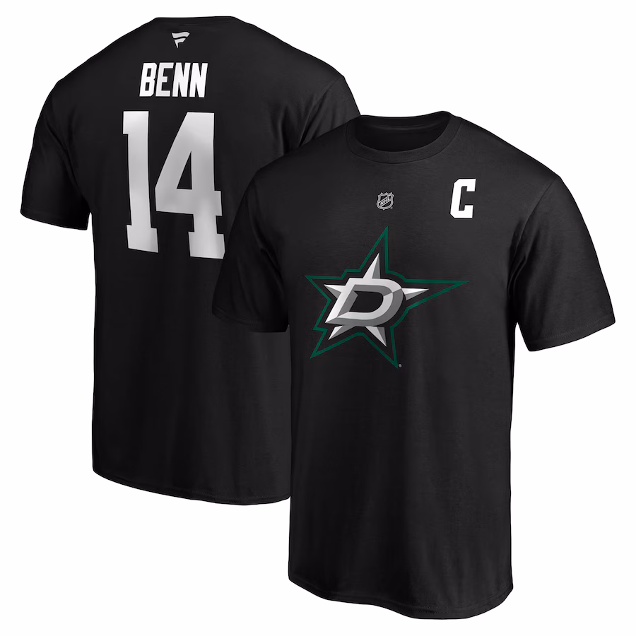 Men's Dallas Stars Jamie Benn Fanatics Black Authentic Stack Name & Number T-Shirt - Jersey