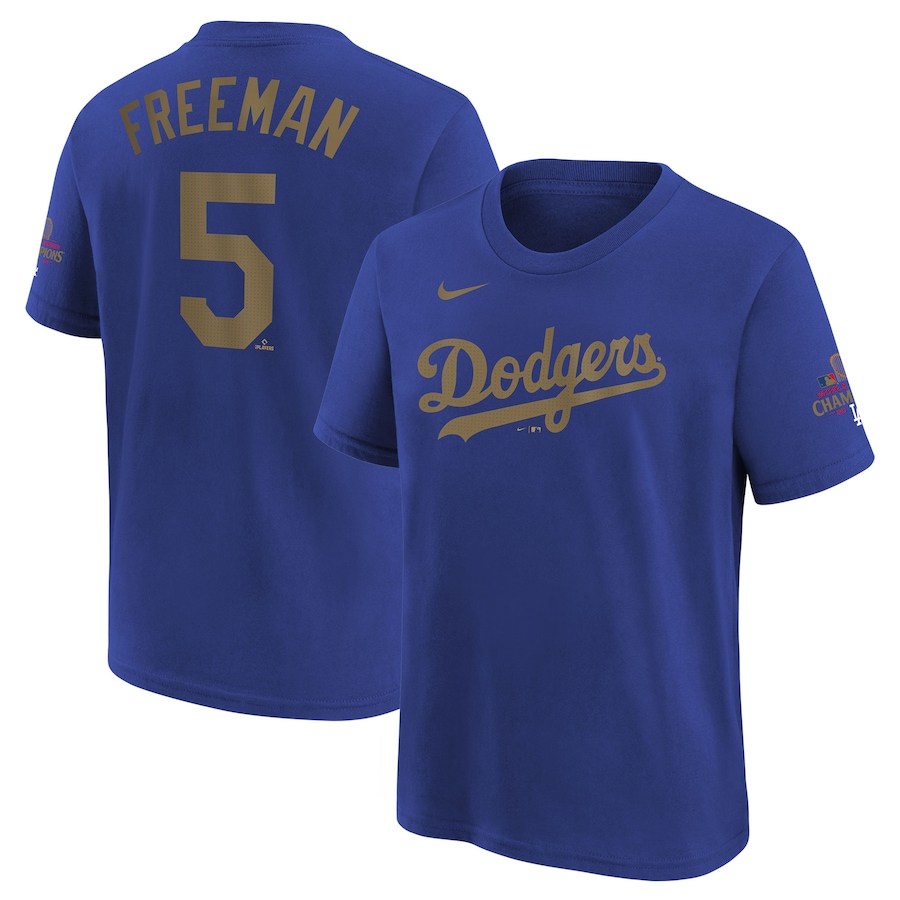 Youth Los Angeles Dodgers Freddie Freeman Nike Royal 2025 Gold Collection Name & Number T-Shirt - Jersey