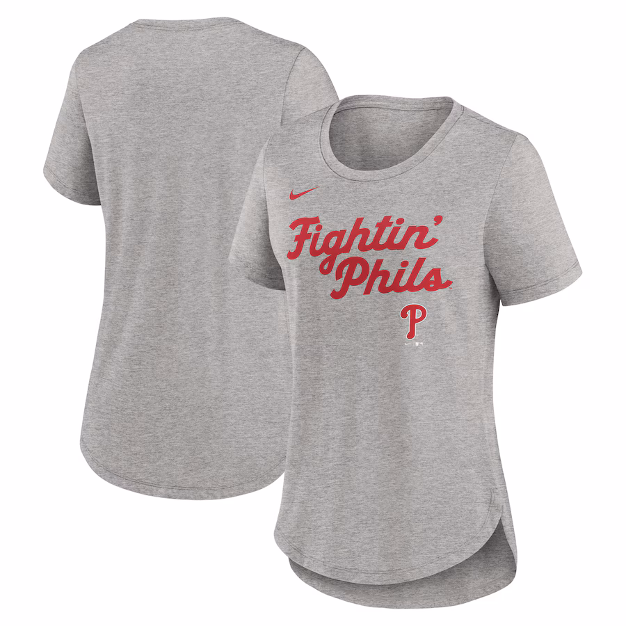 Women's Philadelphia Phillies Nike Heather Gray Script Tri-Blend T-Shirt - Jersey