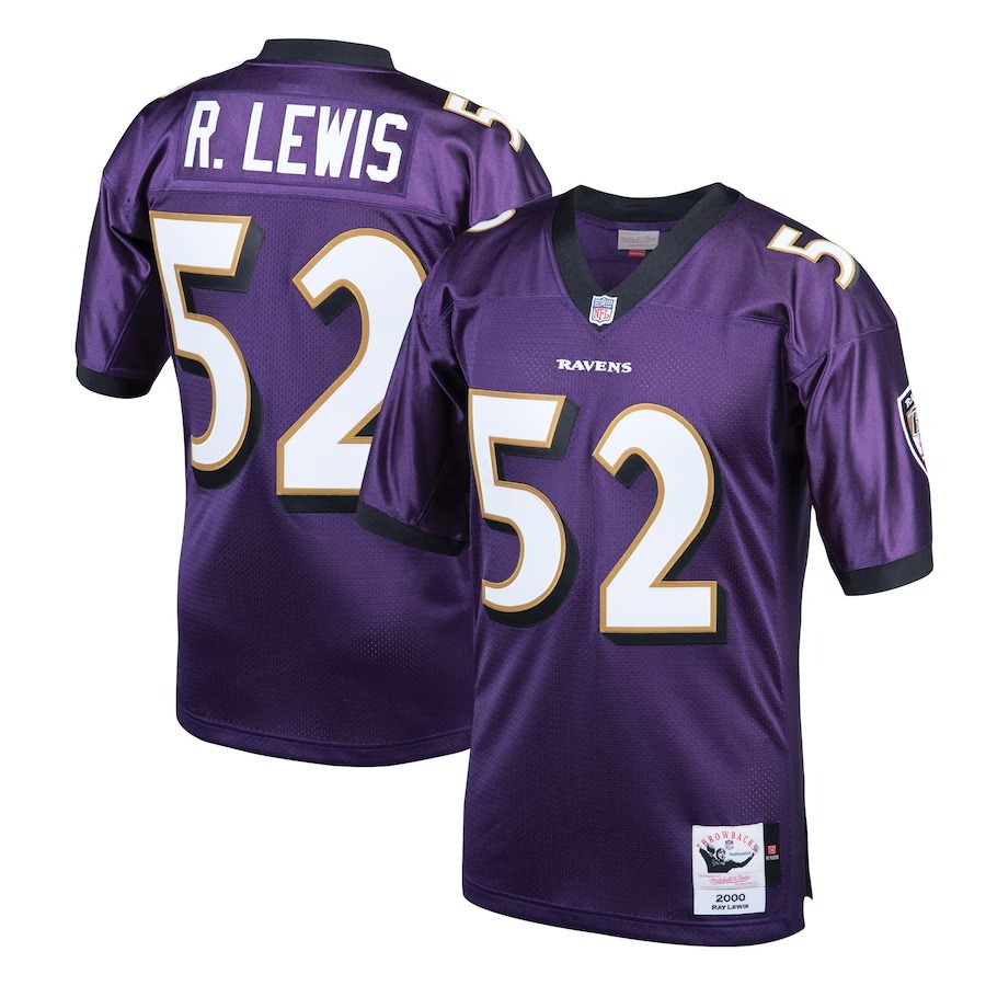 Men's Baltimore Ravens 2000 Ray Lewis Mitchell & Ness Purple Authentic Throwback Retired Player Jersey - Jersey